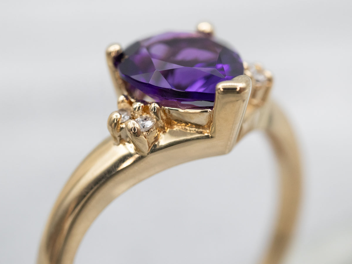 Yellow Gold Amethyst Ring with Diamond Accents