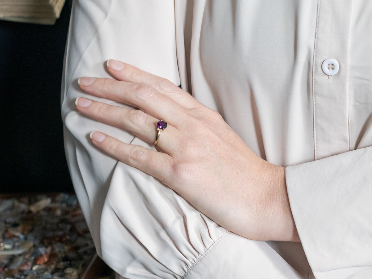 Yellow Gold Amethyst Ring with Diamond Accents