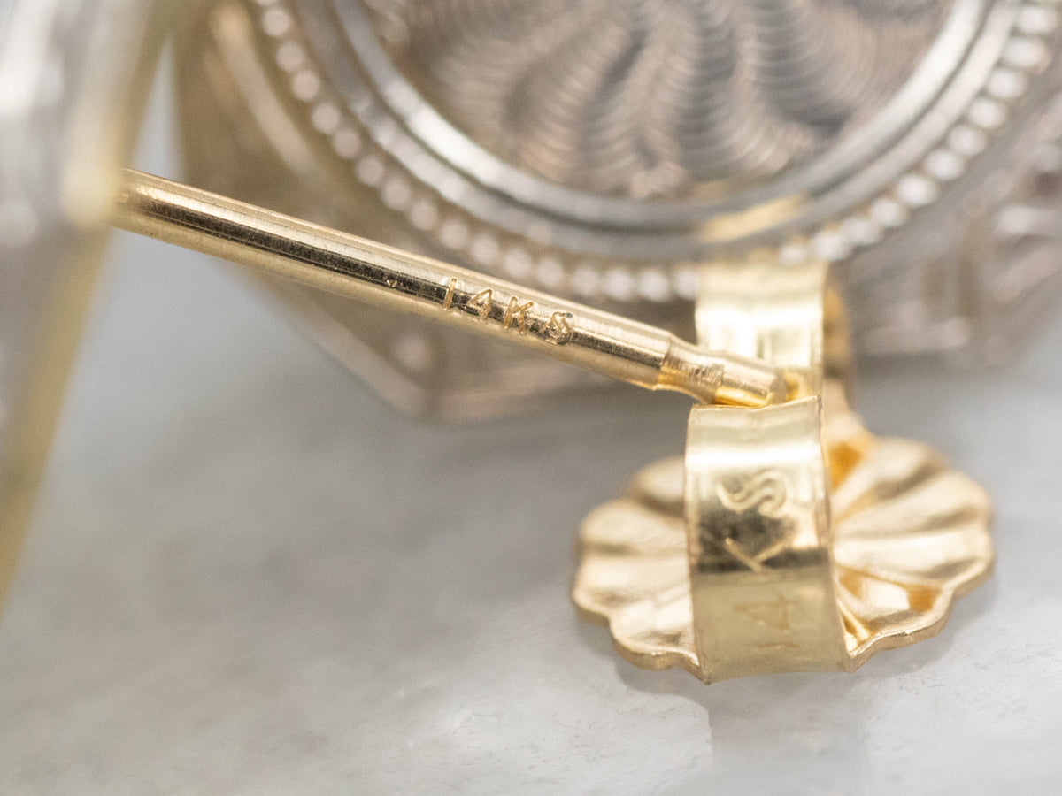 Two Tone Stud Earrings with Diamond Accents