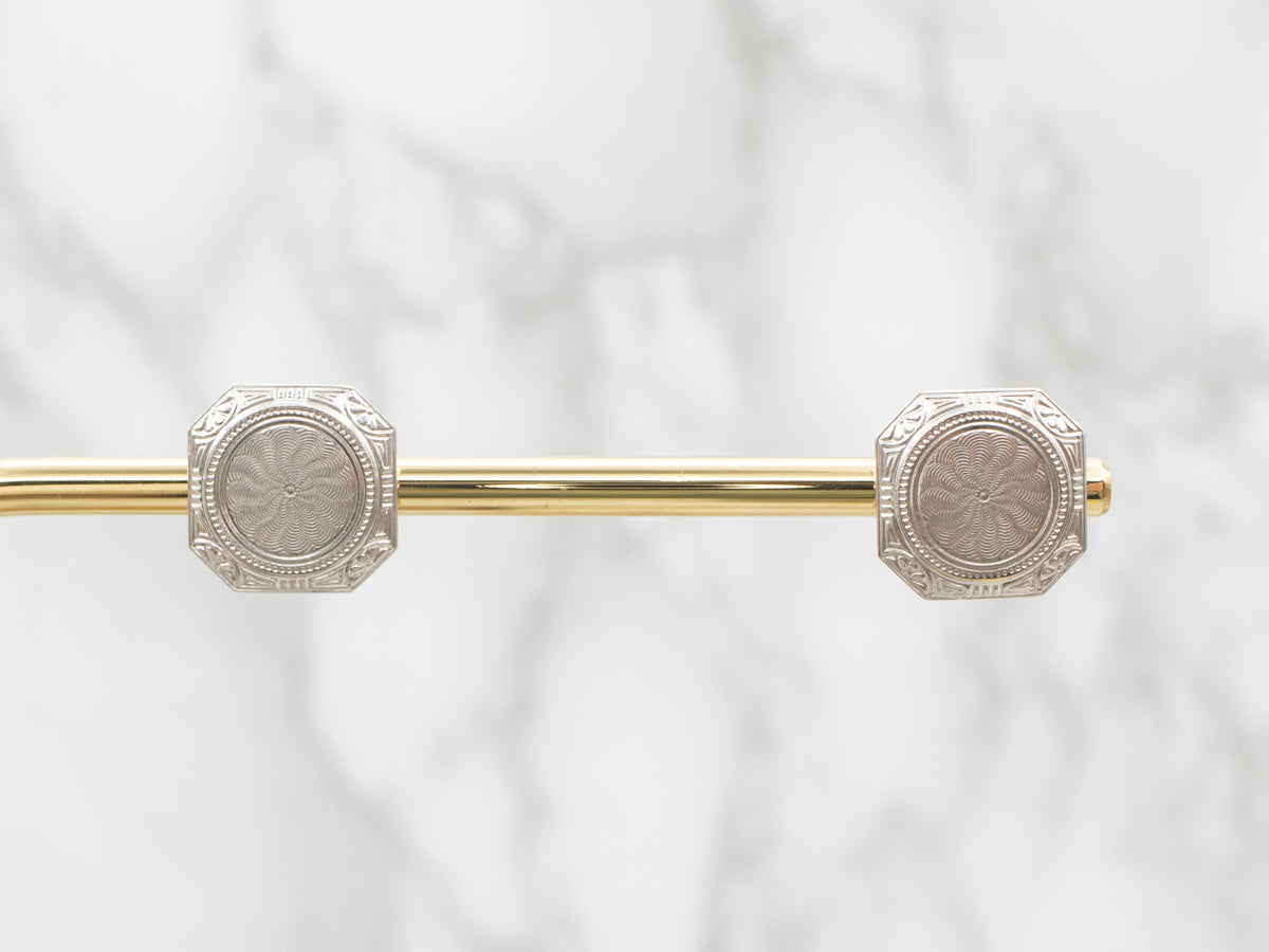 Two Tone Stud Earrings with Diamond Accents