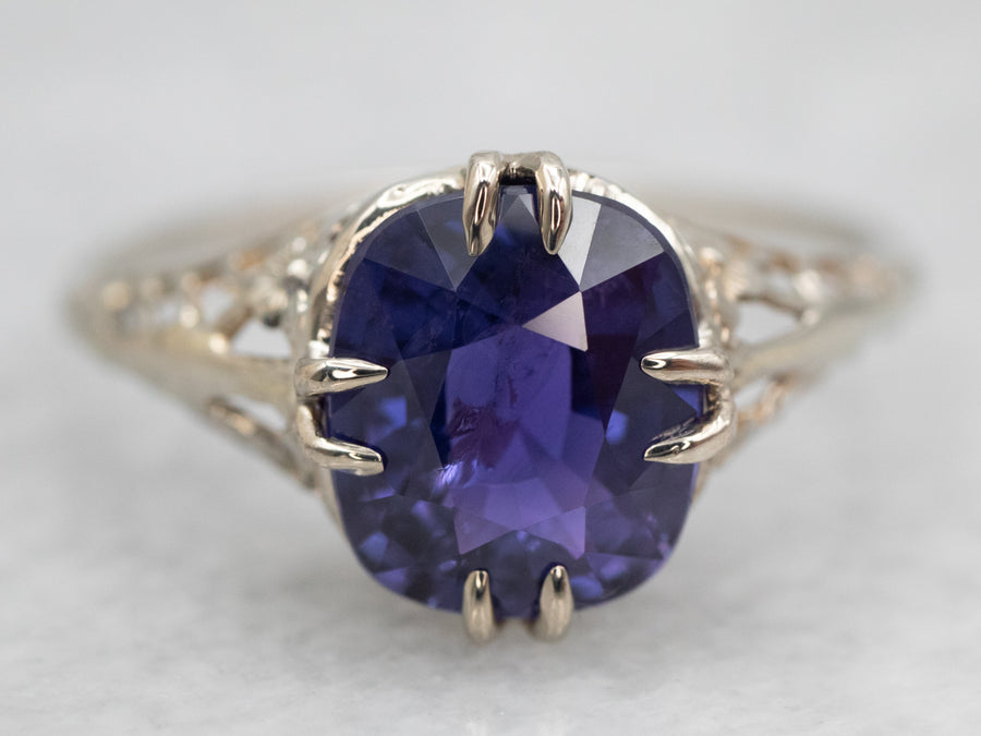 White Gold Purple Sapphire Solitaire Ring