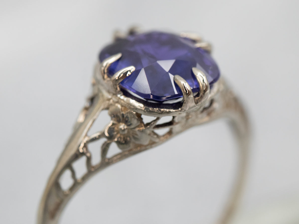 White Gold Purple Sapphire Solitaire Ring