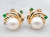 Luxe Pearl Diamond Emerald and Gold Stud Earrings