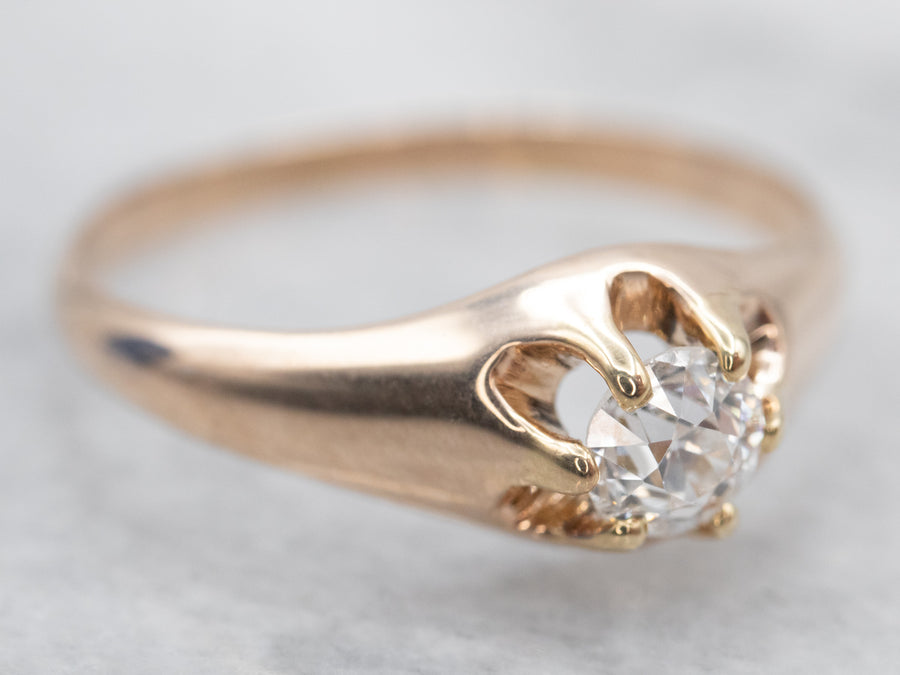 Antique Old Mine Cut Belcher Set Diamond Engagement Ring