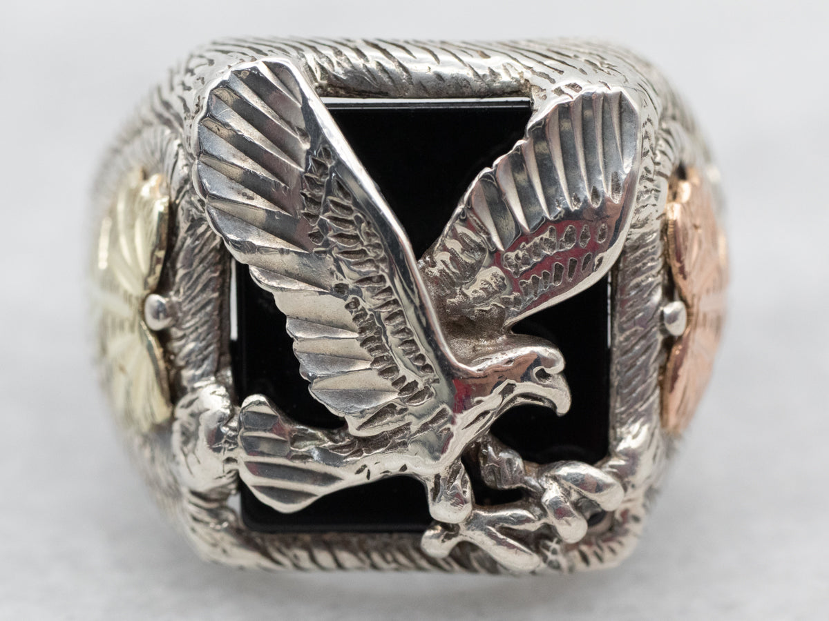 Men's Mixed Metal Black Onyx Eagle Ring