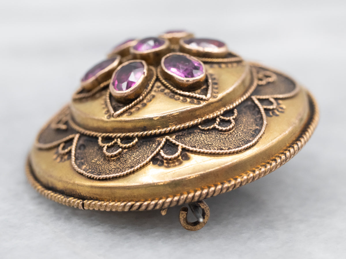 Bloomed Gold Antique Rhodolite Garnet Brooch