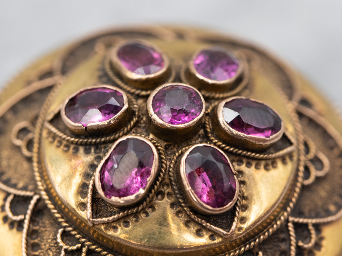 Bloomed Gold Antique Rhodolite Garnet Brooch