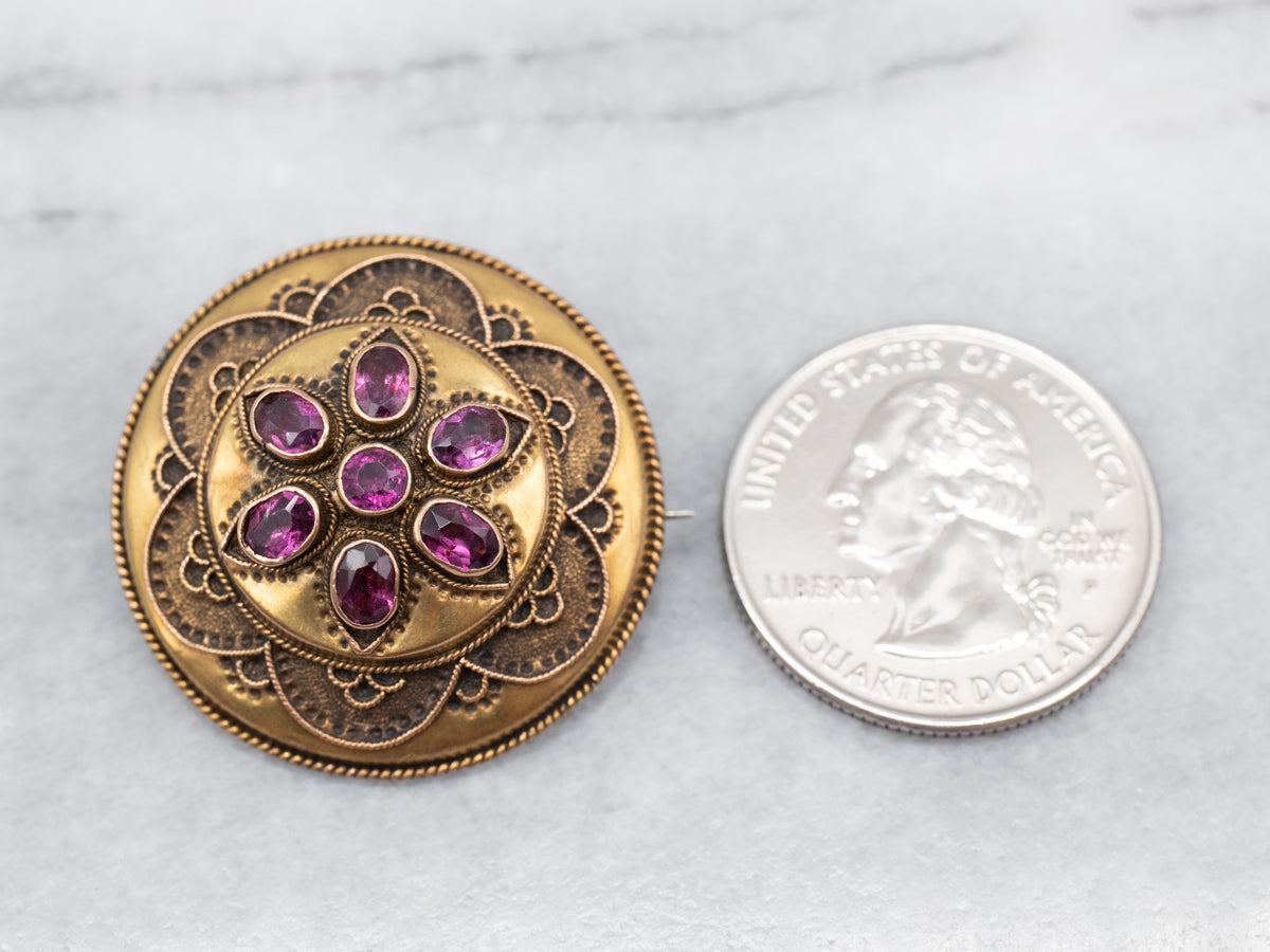 Bloomed Gold Antique Rhodolite Garnet Brooch