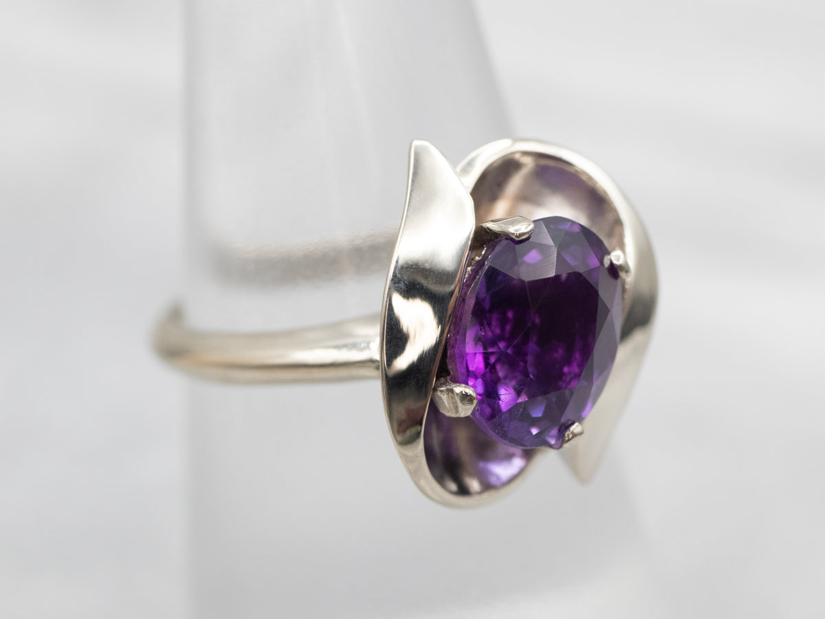 Sleek White Gold Amethyst Solitaire Ring