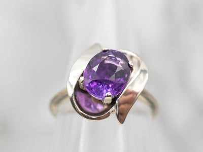 Sleek White Gold Amethyst Solitaire Ring