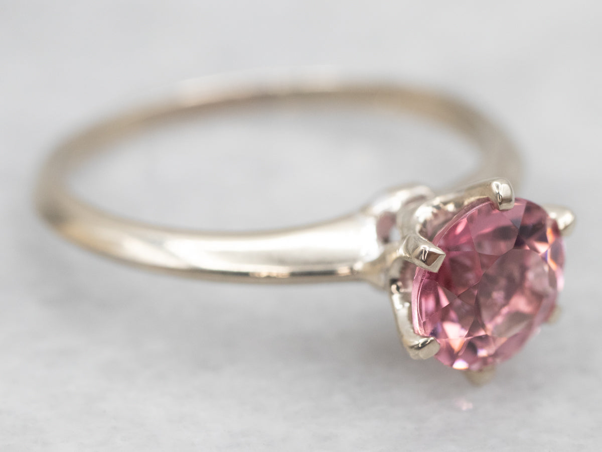 White Gold Pink Tourmaline Solitaire Ring