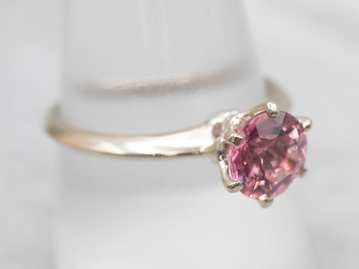 White Gold Pink Tourmaline Solitaire Ring