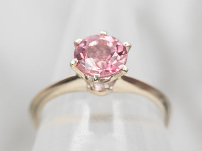 White Gold Pink Tourmaline Solitaire Ring