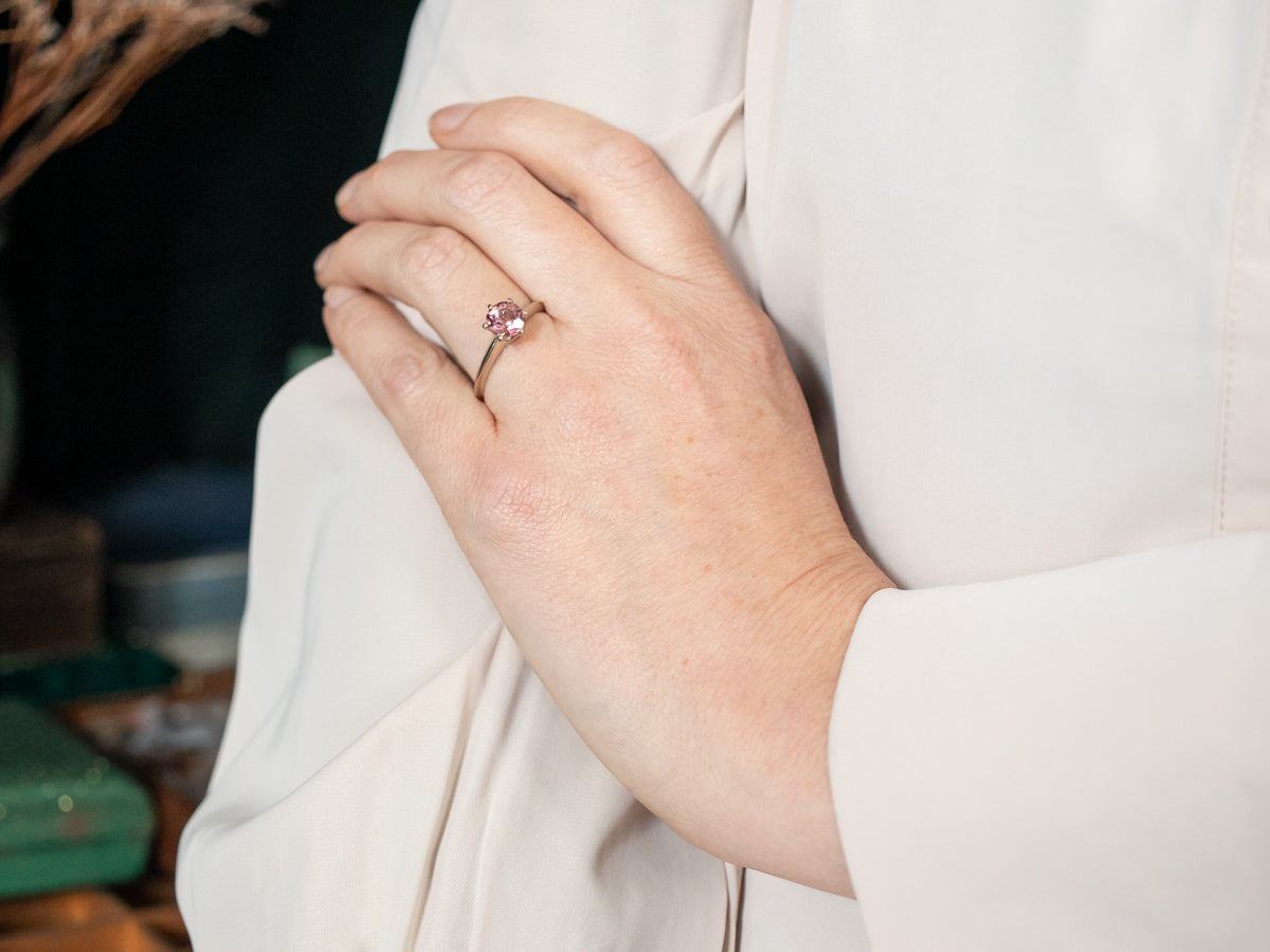 White Gold Pink Tourmaline Solitaire Ring