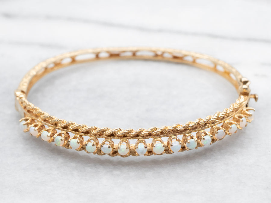 Twisting Gold and Opal Bangle Bracelet