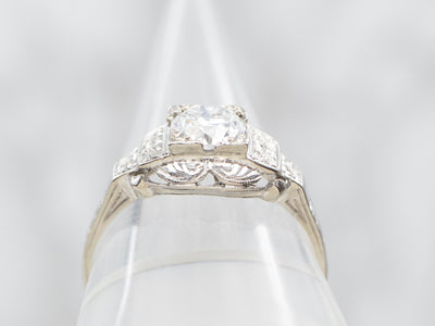 Late Deco GIA Certified European Cut Diamond Engagement Ring