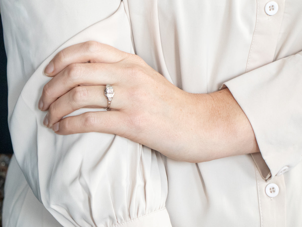 Late Deco GIA Certified European Cut Diamond Engagement Ring