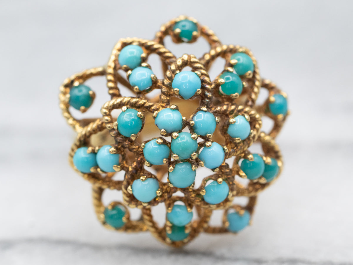 Vintage 18-Karat Gold Turquoise Cluster Ring