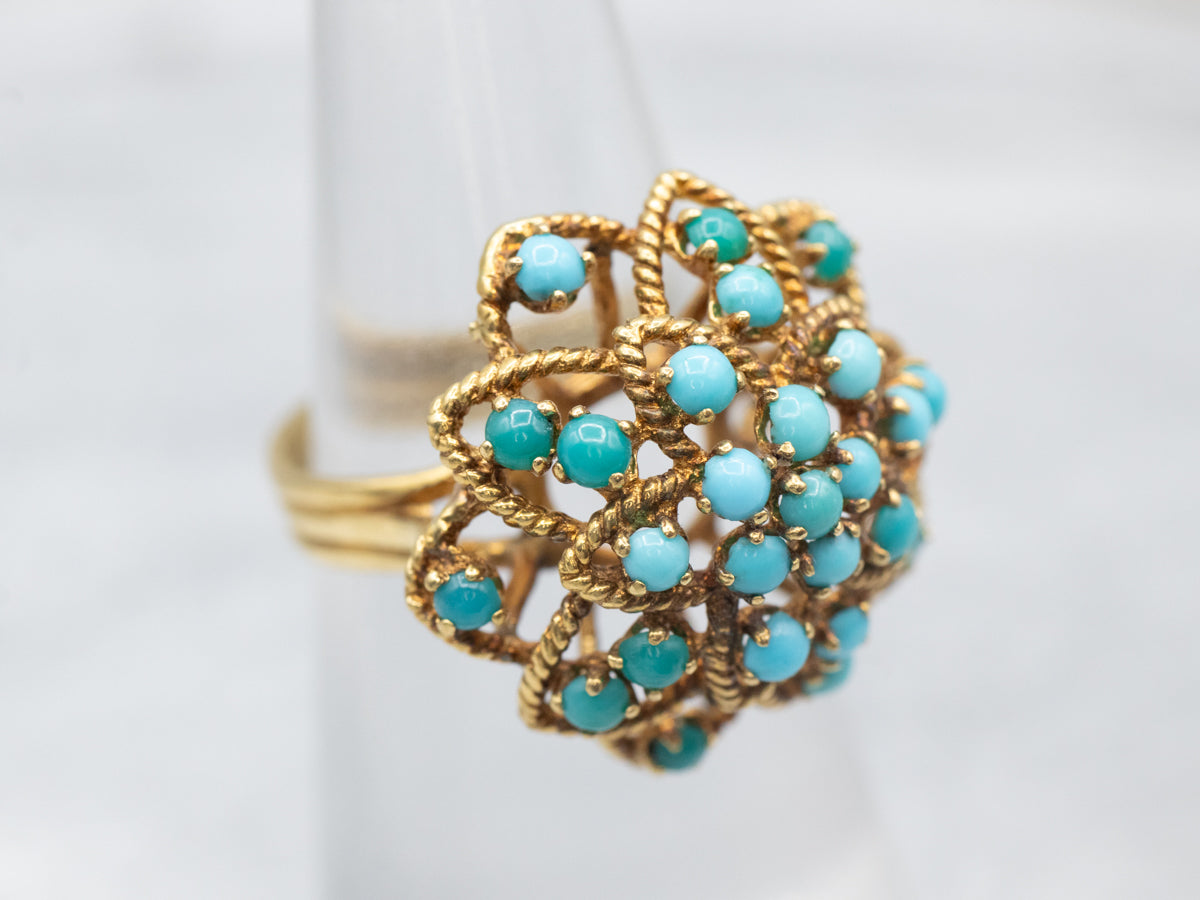 Vintage 18-Karat Gold Turquoise Cluster Ring