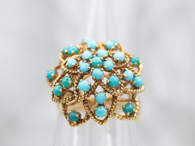 Vintage 18-Karat Gold Turquoise Cluster Ring