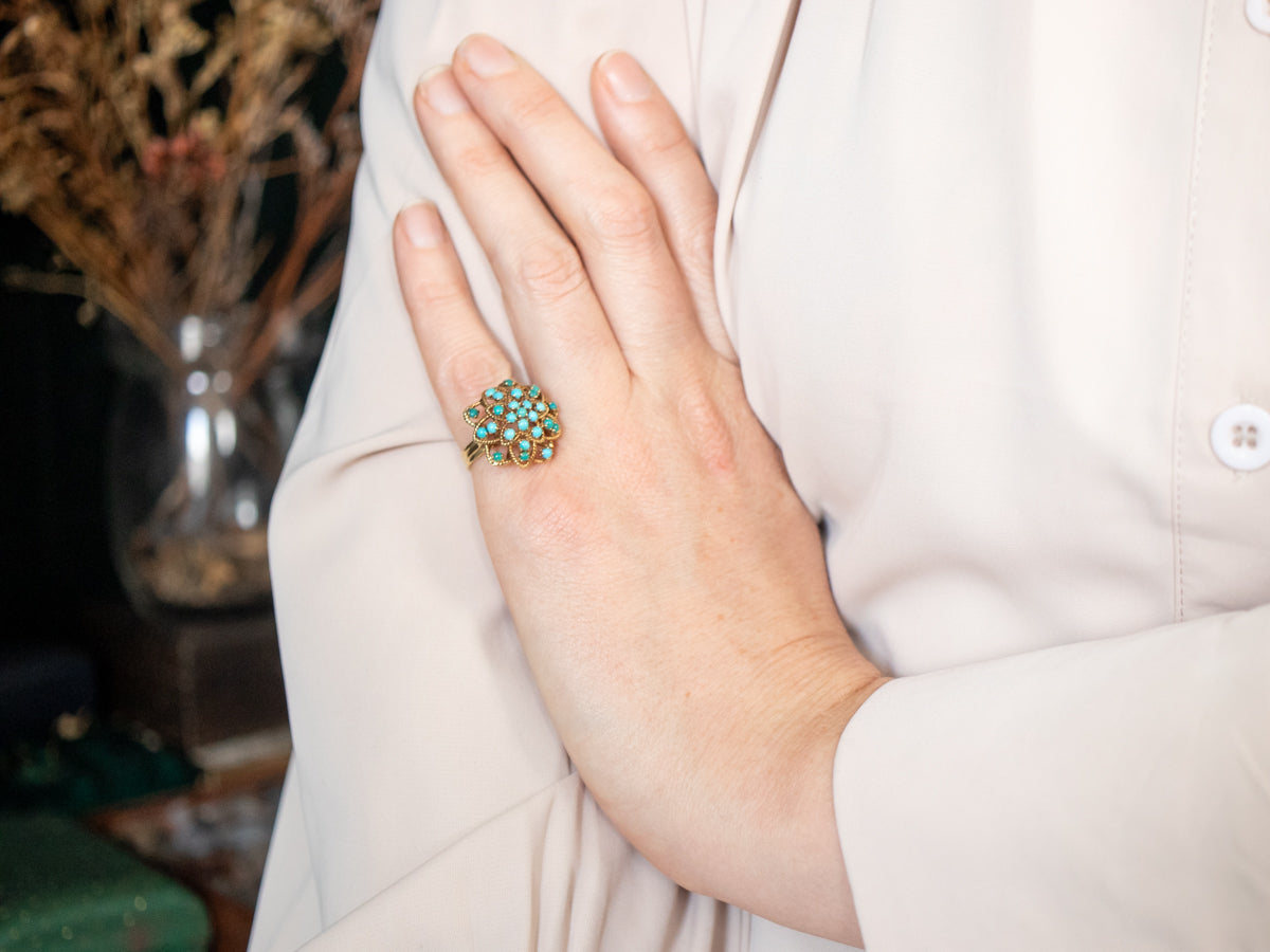 Vintage 18-Karat Gold Turquoise Cluster Ring