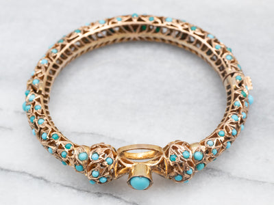 Stunning Polished Gold Turquoise Bangle Bracelet
