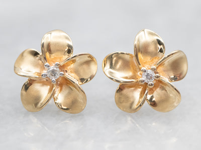 Diamond Centered Flower Stud Earrings