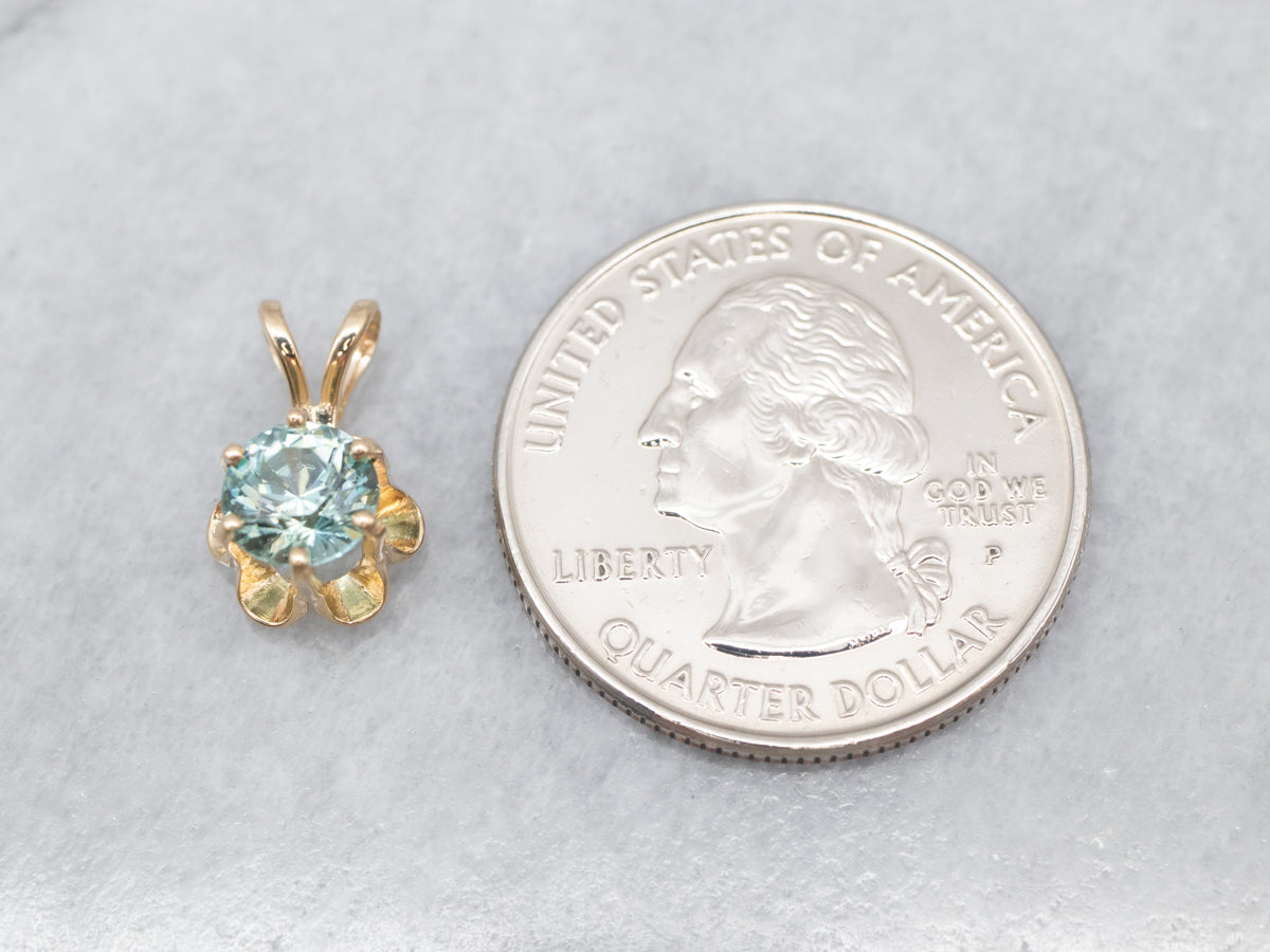 Yellow Gold Blue Zircon Buttercup Pendant