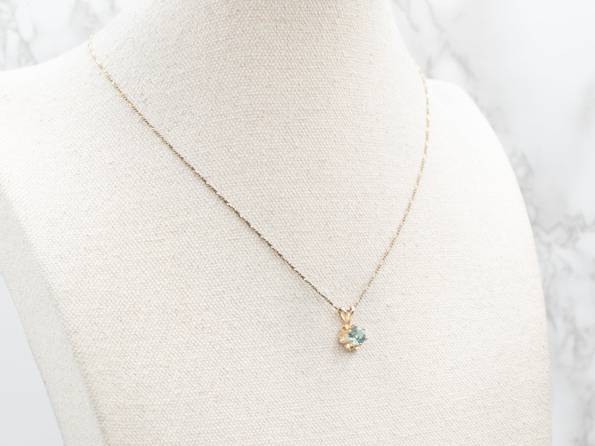 Yellow Gold Blue Zircon Buttercup Pendant