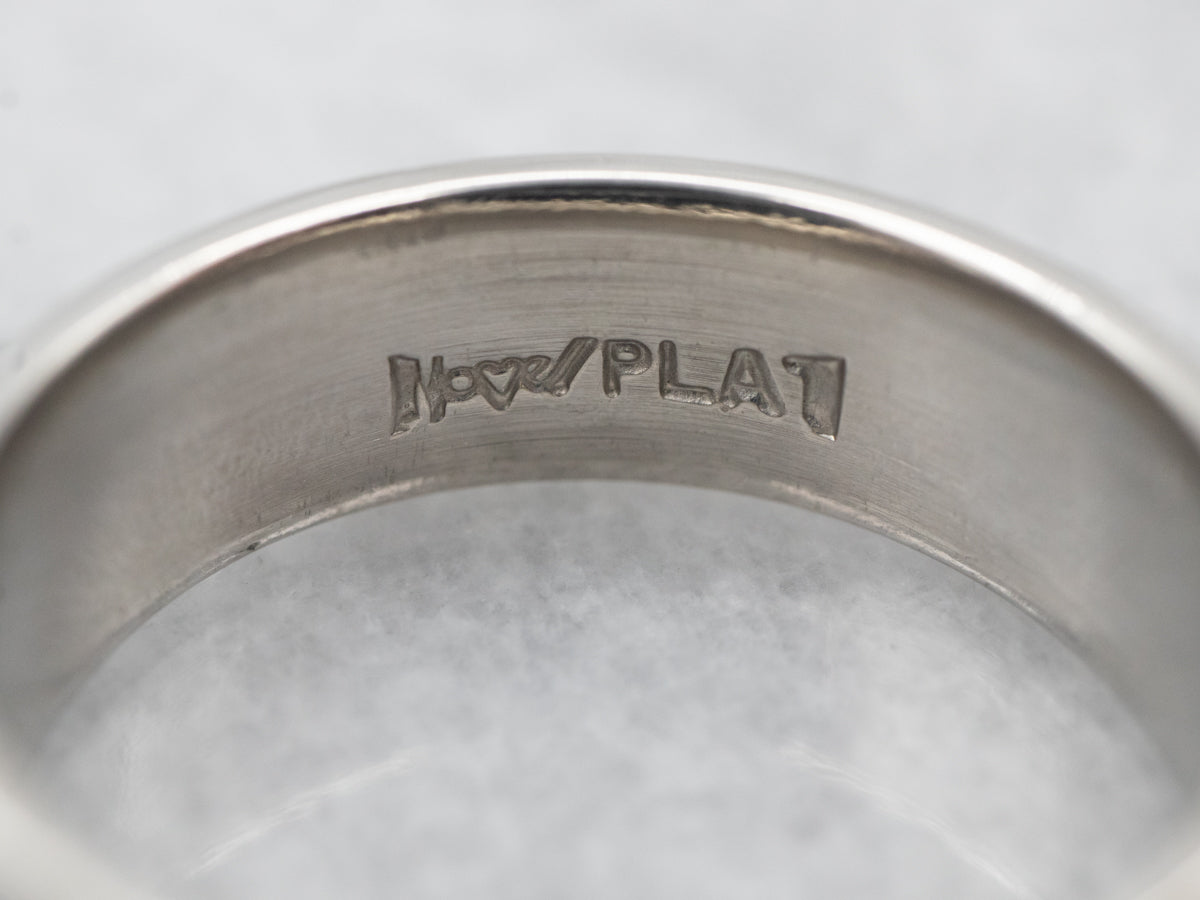 Platinum Wedding Band with Grooved Edge