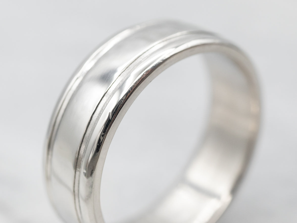 Platinum Wedding Band with Grooved Edge