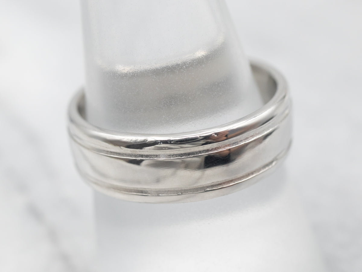 Platinum Wedding Band with Grooved Edge