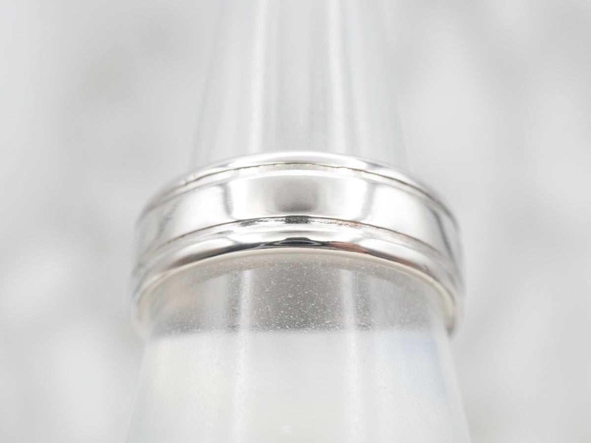 Platinum Wedding Band with Grooved Edge
