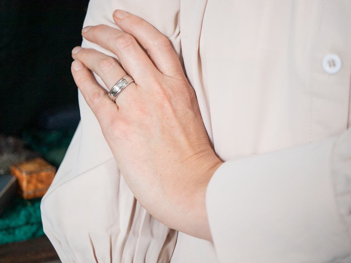 Platinum Wedding Band with Grooved Edge