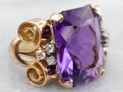 Yellow Gold Amethyst Ring with Diamond Accents