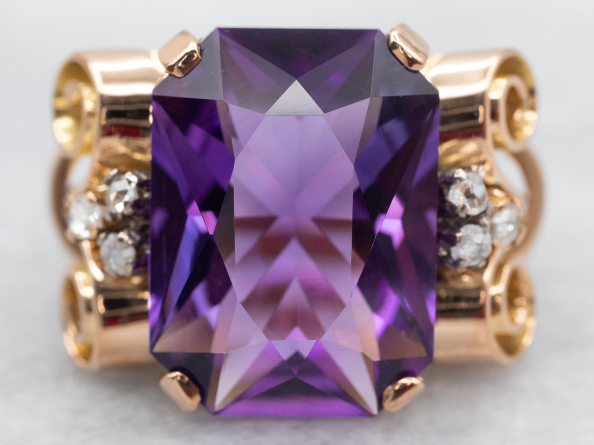 Yellow Gold Amethyst Ring with Diamond Accents