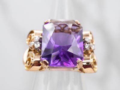 Yellow Gold Amethyst Ring with Diamond Accents