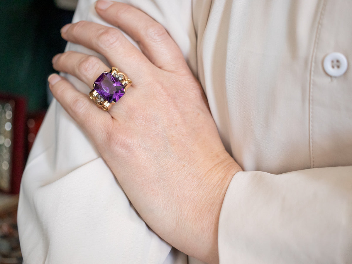 Yellow Gold Amethyst Ring with Diamond Accents