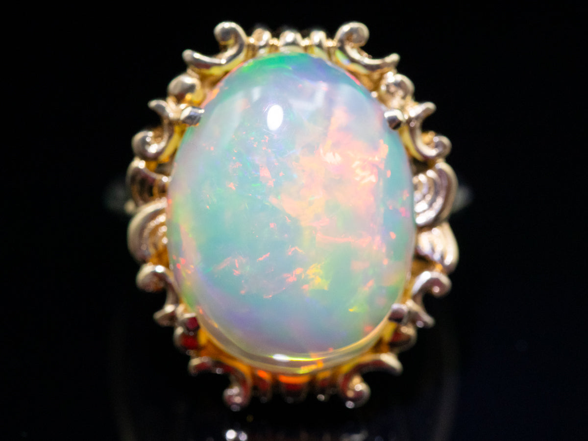 Yellow Gold Opal Solitaire Ring