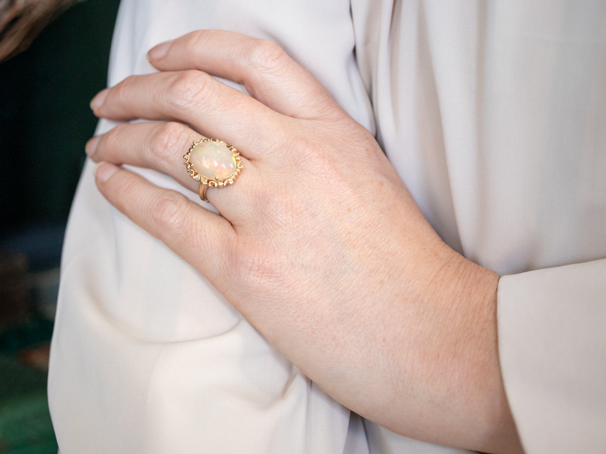 Yellow Gold Opal Solitaire Ring