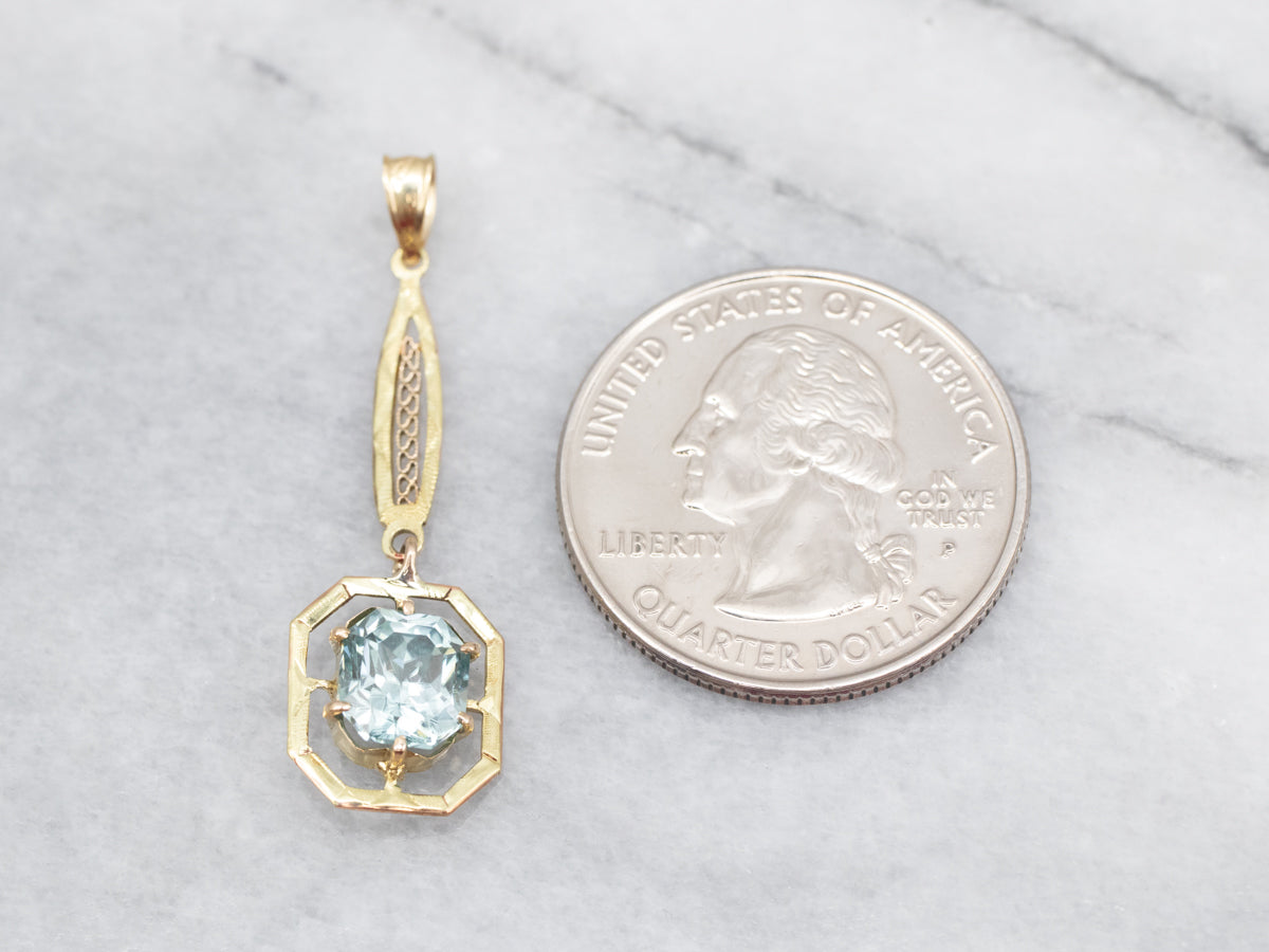 Yellow Gold Blue Zircon Lavalier Pendant