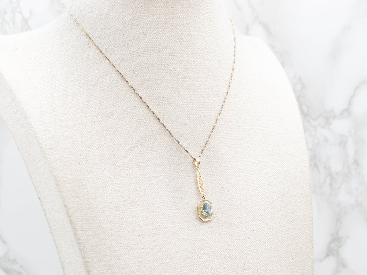Yellow Gold Blue Zircon Lavalier Pendant