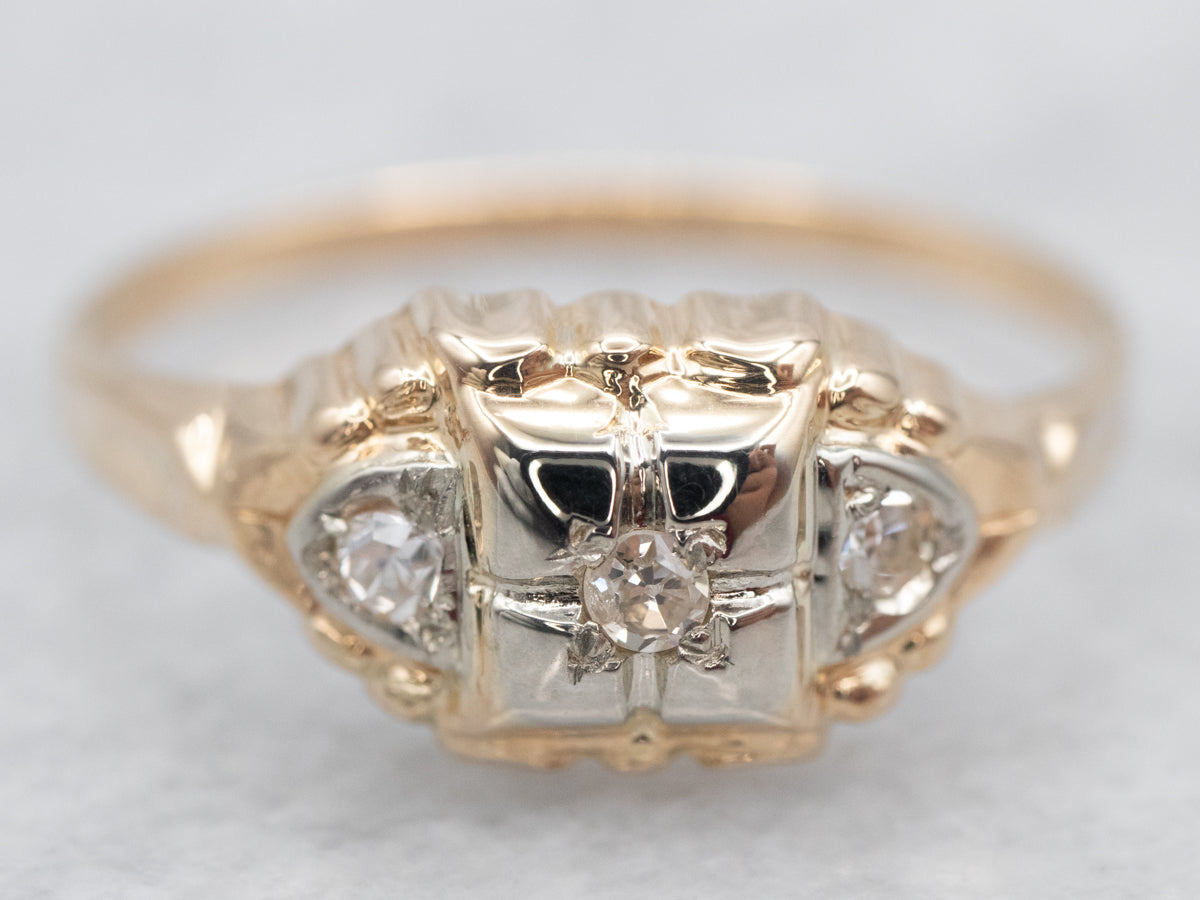 Two Tone Diamond Engagement Ring with Diamond Accents