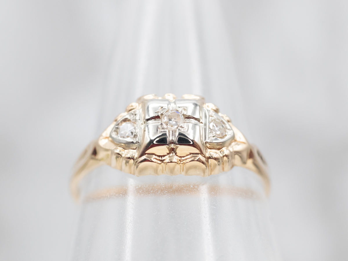 Two Tone Diamond Engagement Ring with Diamond Accents