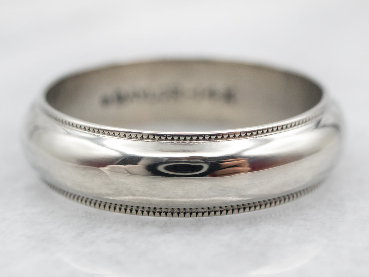 White Gold Wedding Band with Milgrain Edge