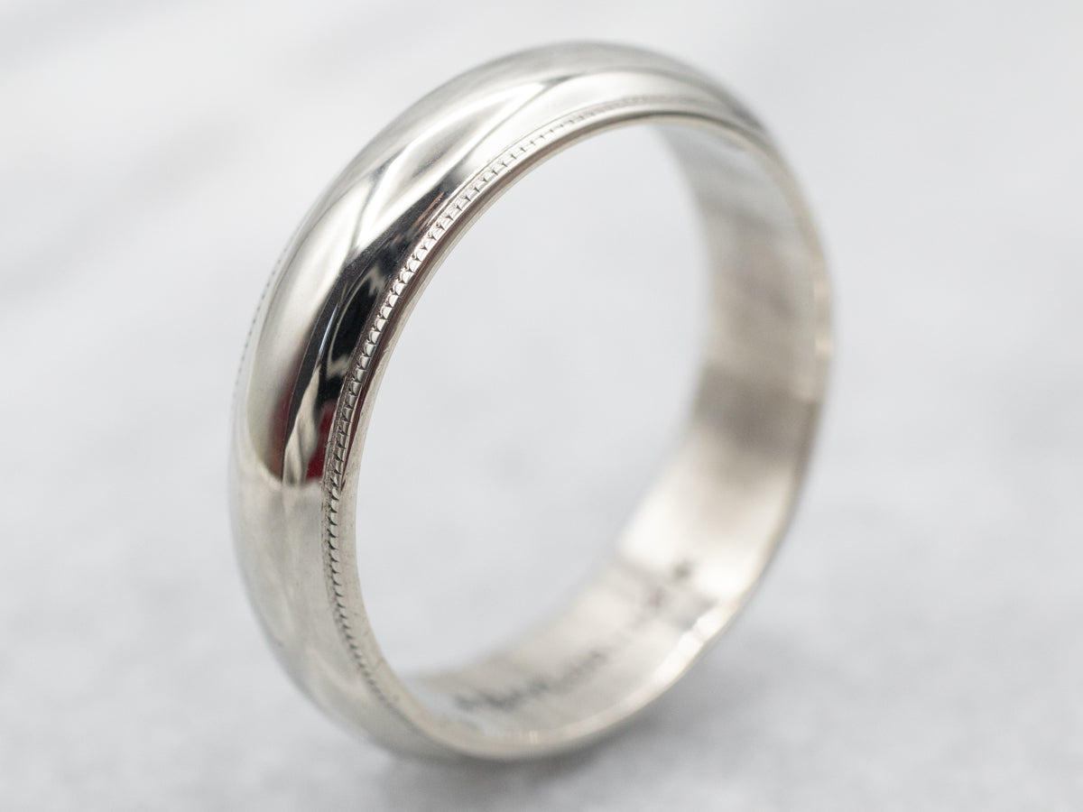 White Gold Wedding Band with Milgrain Edge