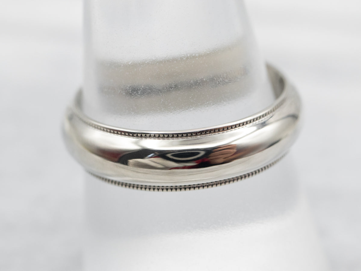 White Gold Wedding Band with Milgrain Edge