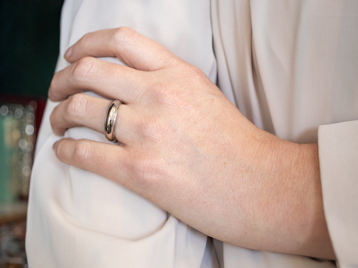 White Gold Wedding Band with Milgrain Edge