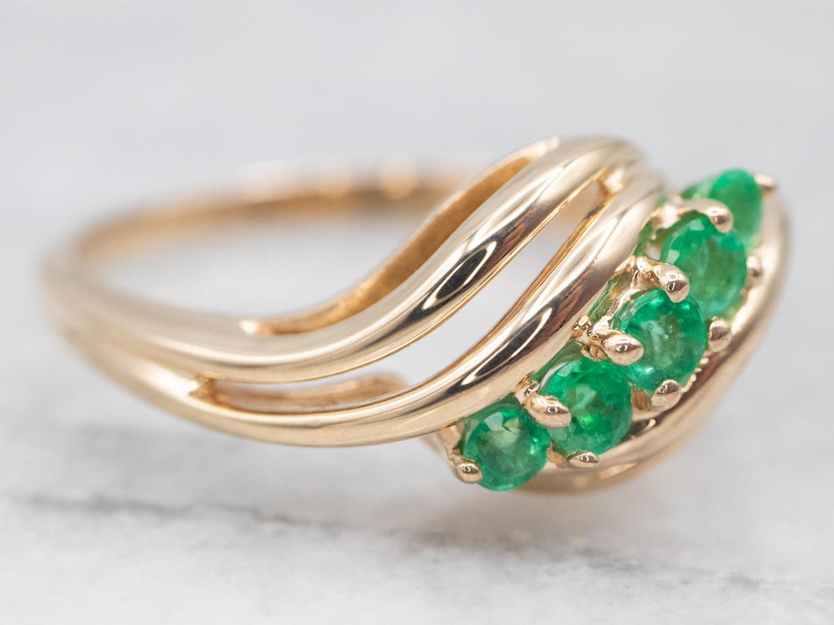 Vintage Five Stone Emerald Bypass Ring