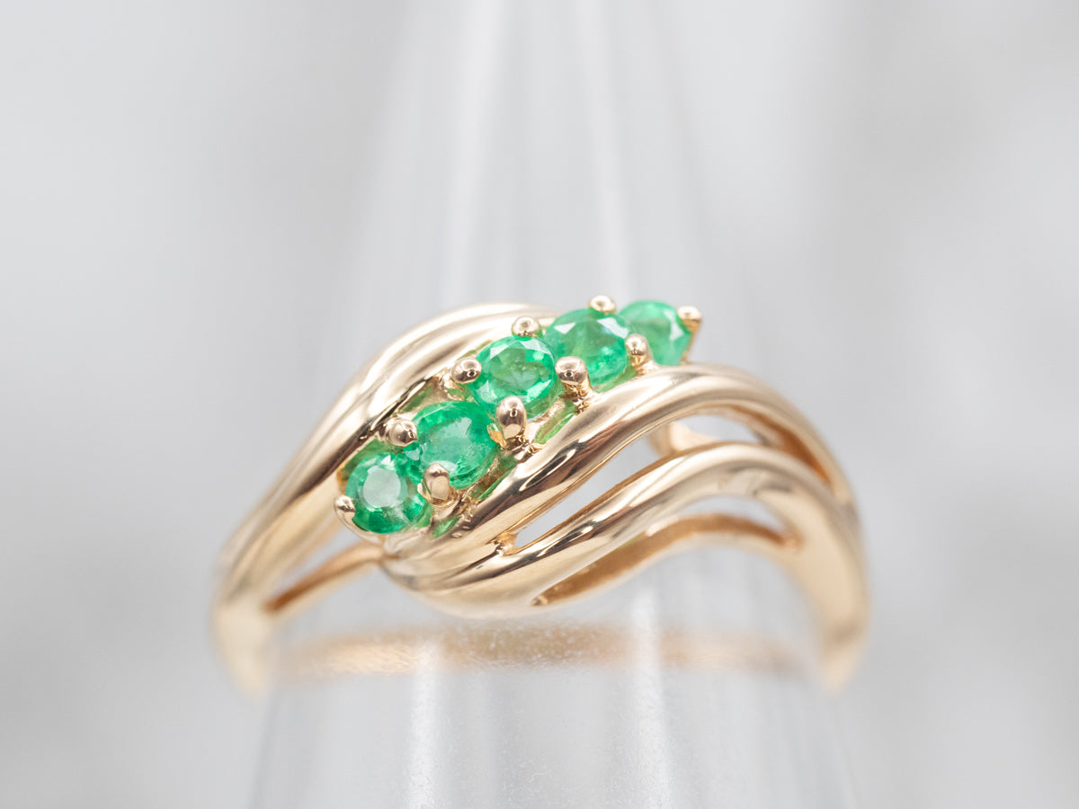 Vintage Five Stone Emerald Bypass Ring